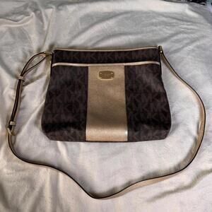 Michael Kors Brown & Gold Metallic Center Stripe Crossbody Bag [35H6MM0M3B]